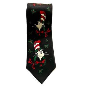 Dr. Seuss vintage, Holiday themed tie. Black base color. 100% silk.